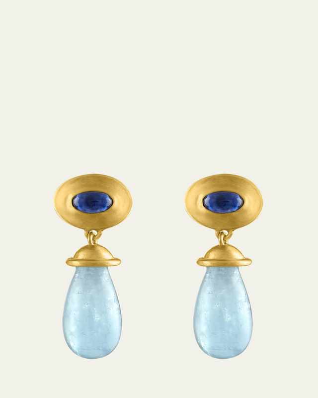 22K Yellow Gold Sapphire and Aquamarine Alabastra Dangle Earrings